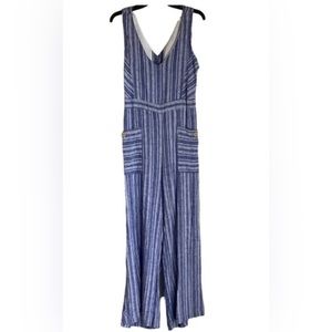 Indigo Rein Blue & White Linen Blend Jumpsuit Romper Sz M